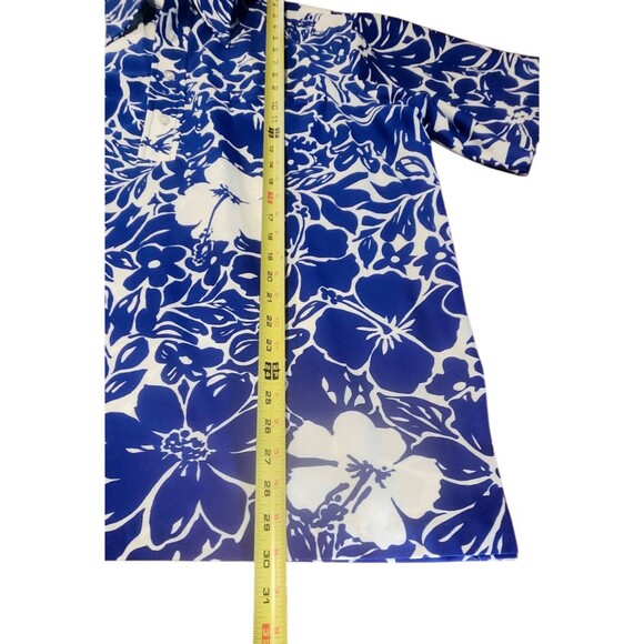 VTG Hawaii Nei Honolulu Hawaiian Floral Camp Blue White Shirt 60s 70s Appx Large - Picture 7 of 8